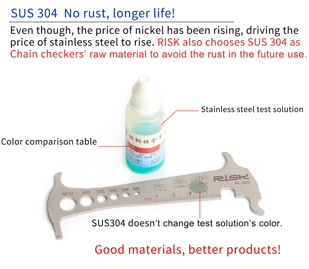 Риска RL305 3-в-1 велосипедной цепи потери проверки одежда указателю Горный Дорожный велосипед цепи крюковый болт измерения для детей 8, 9, 10, 11, S