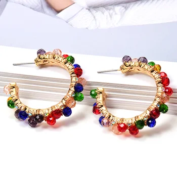 

Wholesale New Round Metal Colorful Crystal Drop Earrings Fine Rhinestone Jewelry Accessories For Women Fashion Pendientes Bijoux