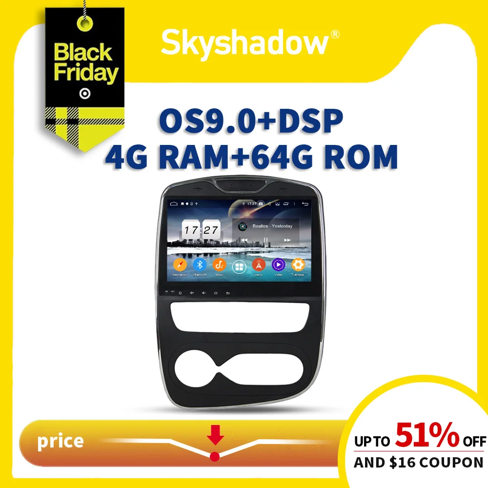 Автомобильный dvd-плеер DSP ips AHD Android 9,0 8 ядер+ 4 Гб+ 64 ГБ gps карта RDS радио Wifi Bluetooth 4,2 для Renault Clio