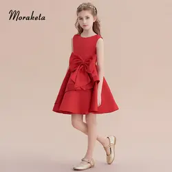 Вечерние платья для девочек; коллекция 2019 года; короткие платья без рукавов; цвет красного вина; торжественные платья для детей; Сатиновые