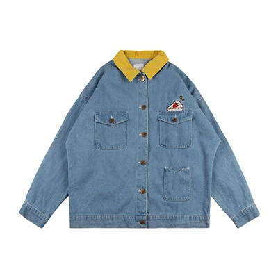 Новая Осенняя Свободная Женская Модная Джинсовая куртка с вышивкой клубники для девочек-подростков Весенняя рубашка - Цвет: blue
