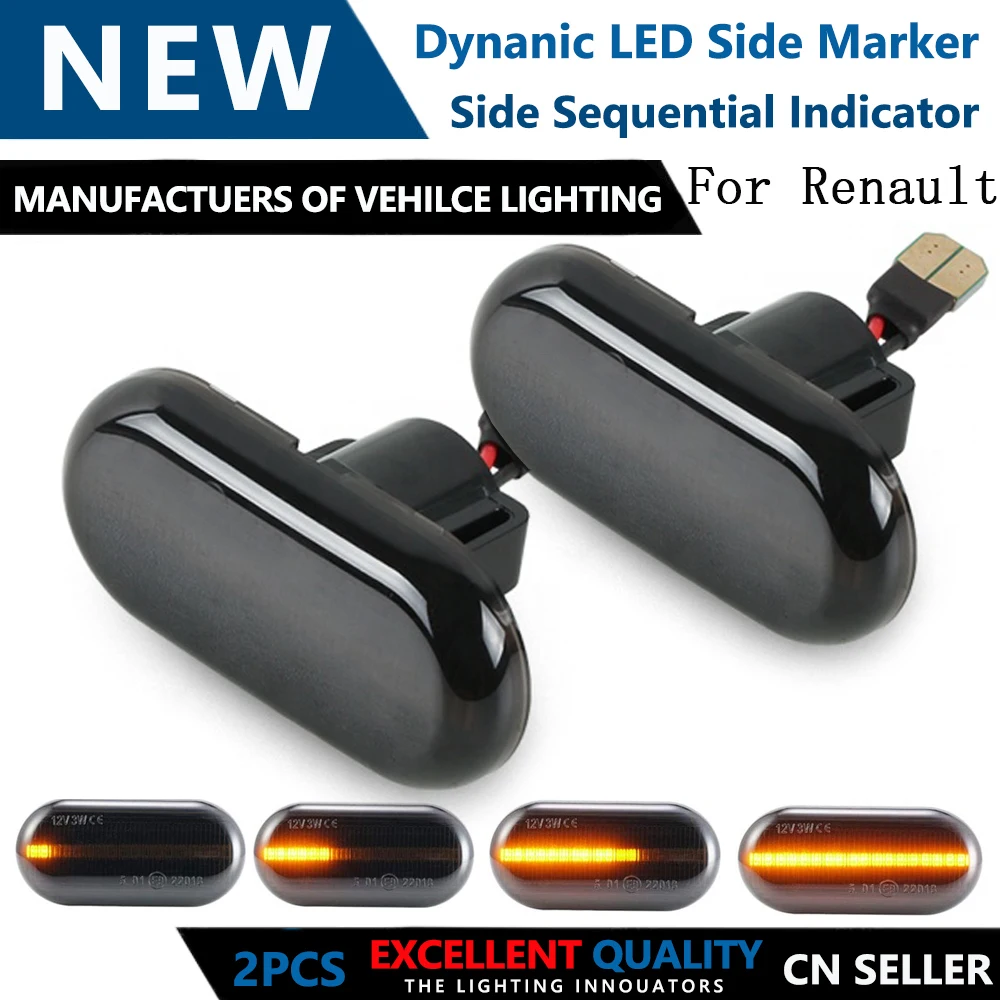 

2 pieces Sequential Flashing Led Side Marker Turn Signal Light For Renault Main Safrane Twigo Scenic 19 I 21 Saloon Thalla