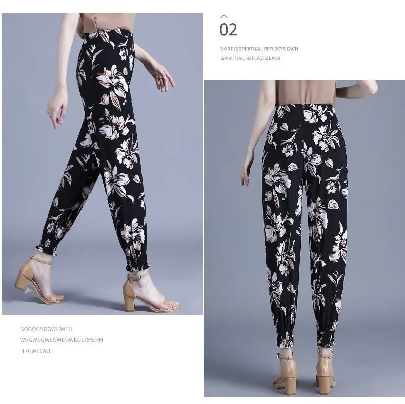 Summer Pants Women Cool Rayon Loose Drawstring Print Dot Casual Mom Sweatpants Big Size Fashion Harem Print Trousers