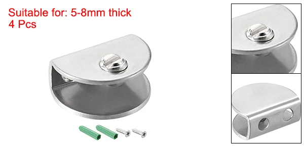 Small 5-10mm 4pcs Uxcell 2/4 шт. Стекло кронштейны для полок Нержавеющая сталь Держатель Полукруглый для детей в возрасте от 5 8/5-10/7-10/7-11/9-13/10-14-10-15mm толщина - Цвет: Small 5-10mm 4pcs