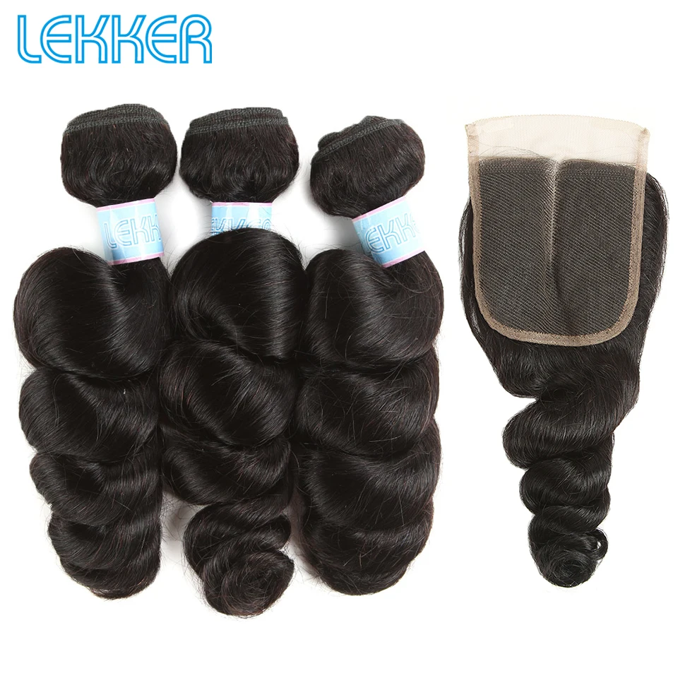 

Lekker Loose Wave Bundles 8''-28'' L Brazilian Hair Weave Bundle 3 Bundles with 4*4 Lace Closure
