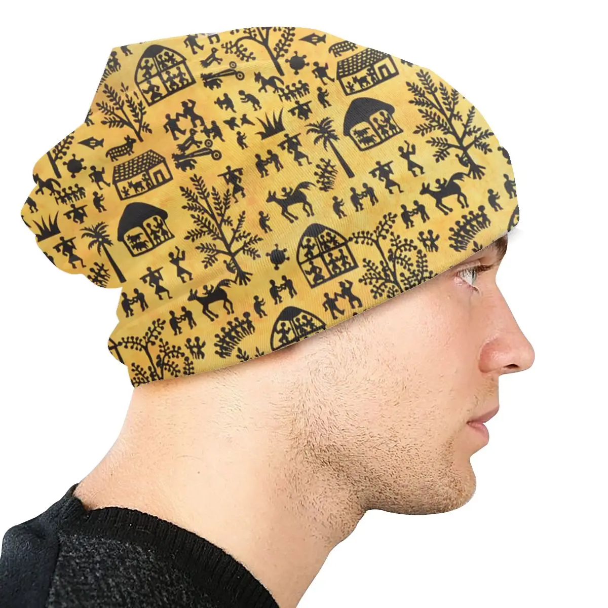 Yellow Animal Indian Tie Dye Hippie Unisex Adult Casual Beanie Hat Outdoor Windproof Knit Ski Sleeve Skully Beanies Cap