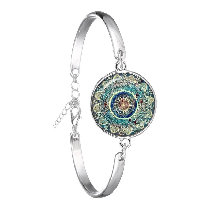 Charm Mandala Art Picture Bracelet Henna Yoga Om Symbol Zen Buddhism Glass Cabochon Chain