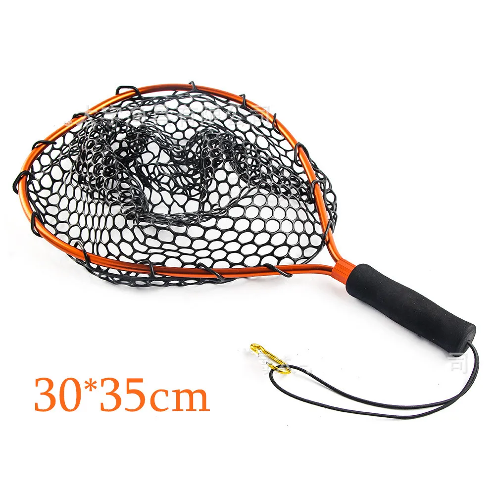 Fly Fishing Landing Net Outdoor Brail Rubber Handle Tool Accessory