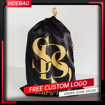 

50PCS 30x40c m Black Silk Satin Luxury Wigs Drawstring Bag Beauty Products Shoes Hair Extenssions Packaging Bags Custom Logo