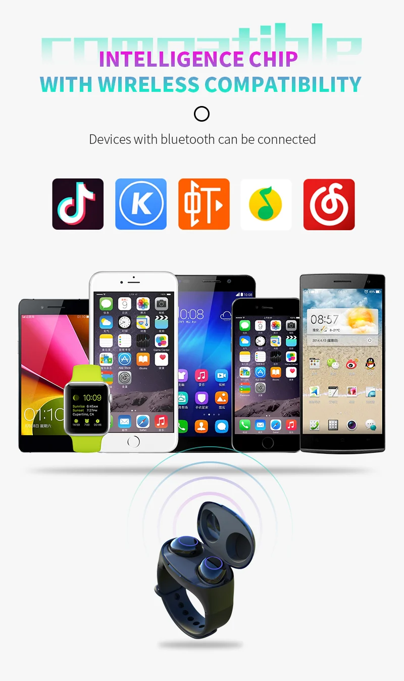 KYCXD TWS bluetooth 5,0 наушники наручные наушники портативные с часами Тип принимает сарай спортивные наушники беспроводные наушники