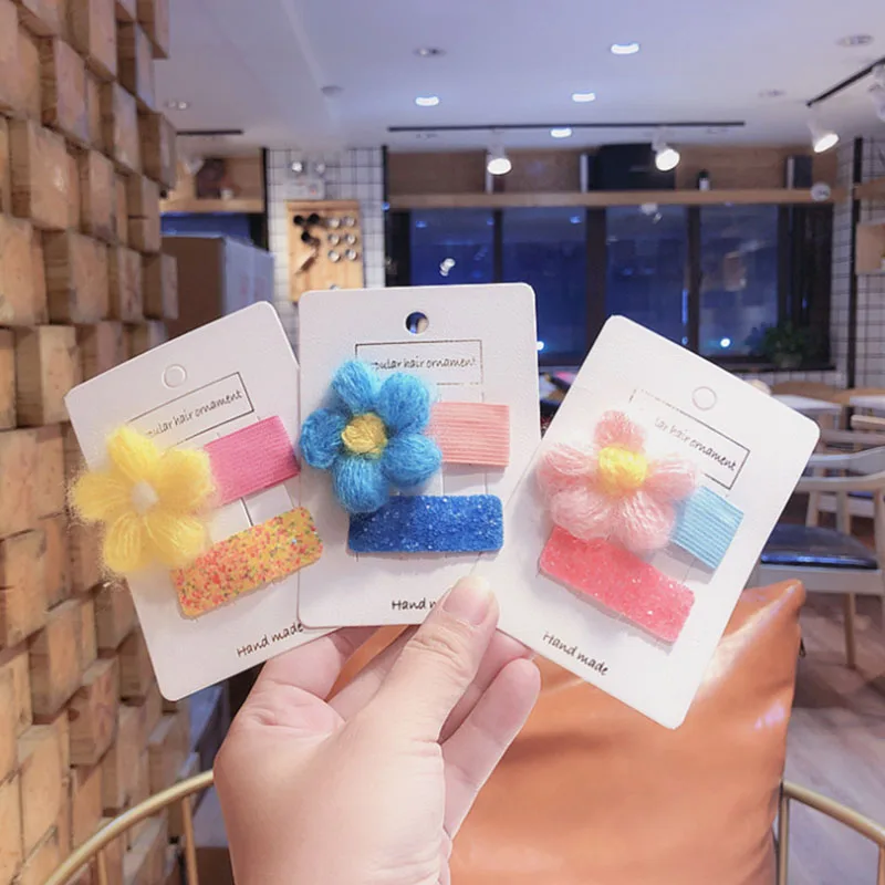 7 1 комплект, Детские милые зимние шерстяные вязаные крючком с цветком, ВВ заколки, заколки ручной работы, детские заколки для волос, аксессуары - Цвет: 7