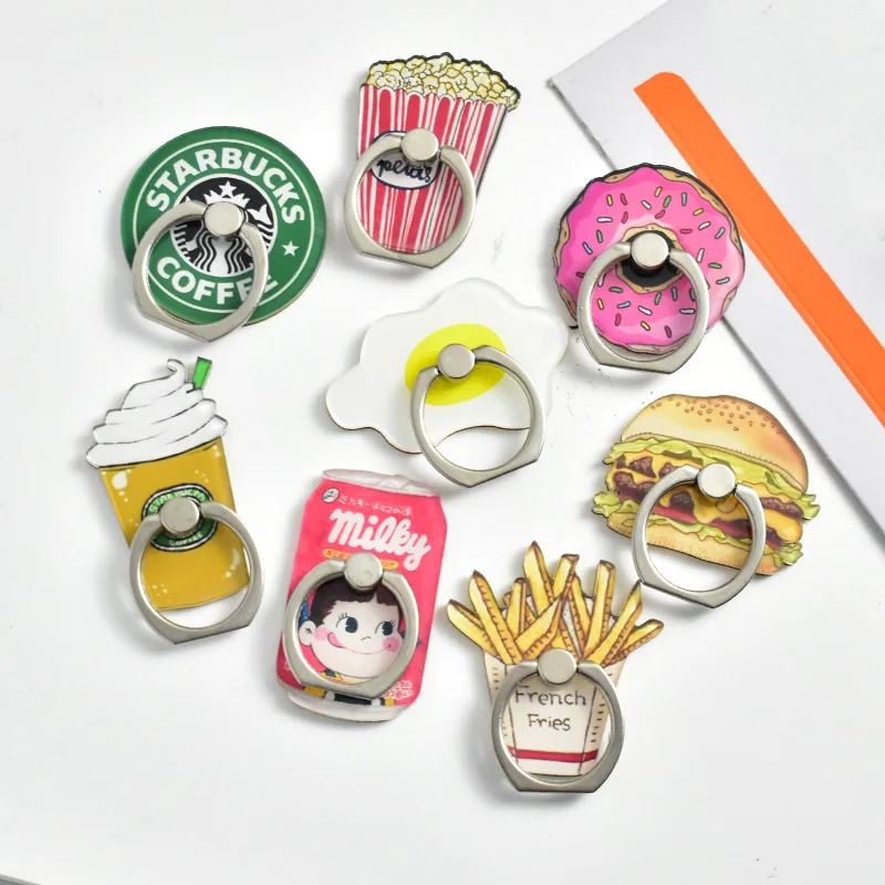 Универсальный держатель для телефона с рисунком еды из мультфильма, омлет с попкорном, гамбургер, кольцо для пальца, подставка для телефона для iPhone 7, 11, huawei