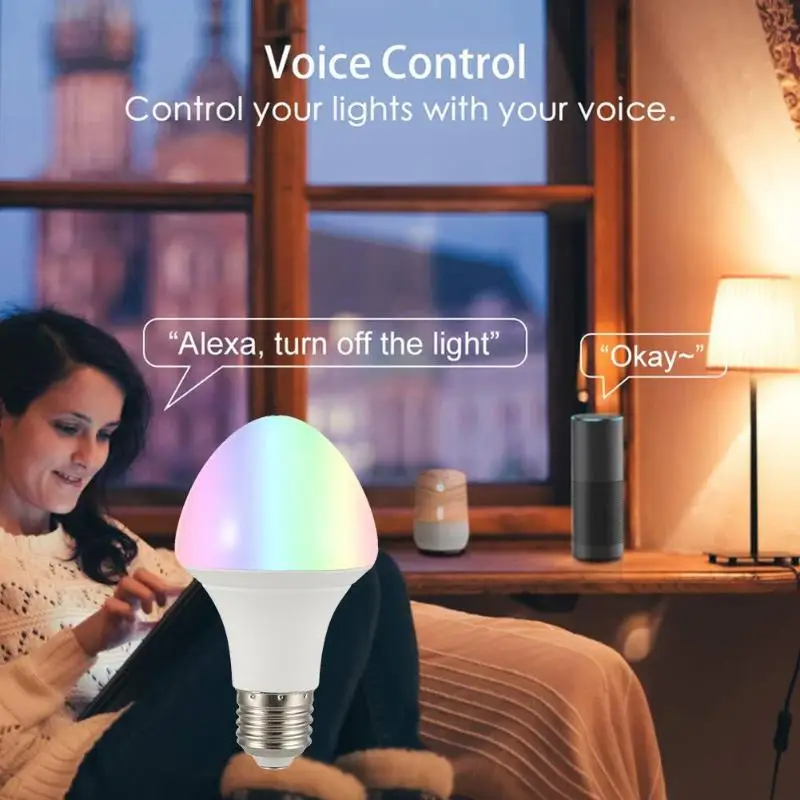 RGB полноцветная умная энергосберегающая лампа E27 светодиодный с регулируемой яркостью совместимое приложение голосовой пульт дистанционного управления С профильным освещением
