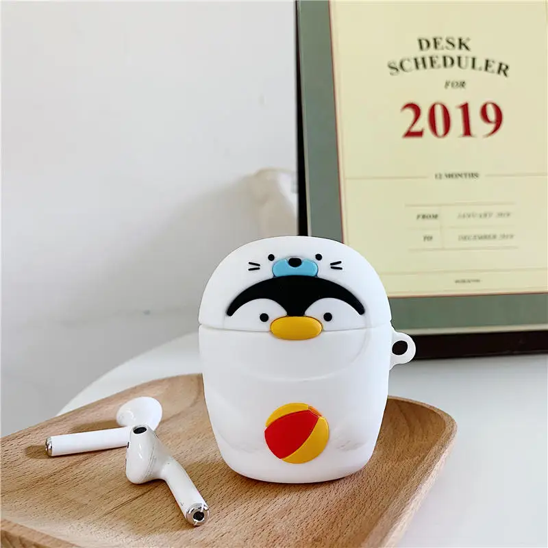 Для Apple AirPods Kawaii Penguin чехол 3D милый мультфильм уплотнение рыба беспроводные наушники крышка оболочка для Airpods 2 Earpods аксессуары