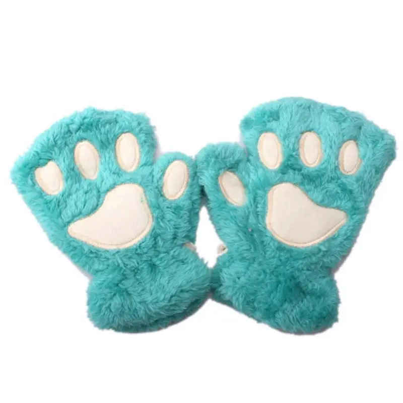 Детские перчатки; милые детские зимние плюшевые варежки; Теплые мягкие плюшевые короткие пушистые перчатки без пальцев с рисунком медведя и кота; костюм - Цвет: G