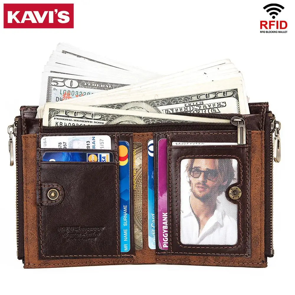 KAVIS Rfid кошелек из натуральной кожи мужской Portomonee держатель для карт портмоне маленький мужской кошелек качество мини crazy Horse