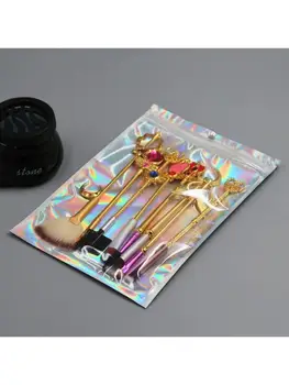 

100pcs Translucent Zip Lock Bags Holographic Storage Bag Xmas Gift Packaging Cosmetics Pouch