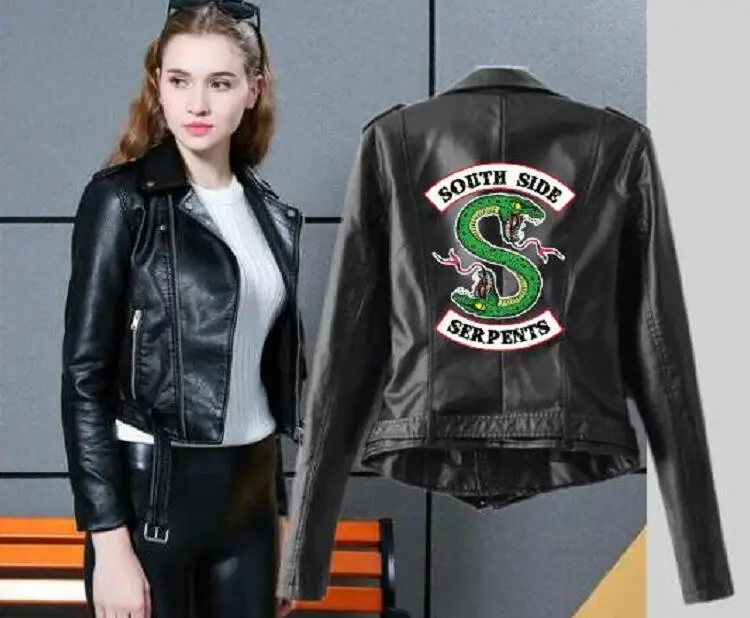 PU Women's Riverdale Leather Jacket Fashion Motorcycle Jacket Short Southside Serpents Artificial Leather Motorcycle Coat