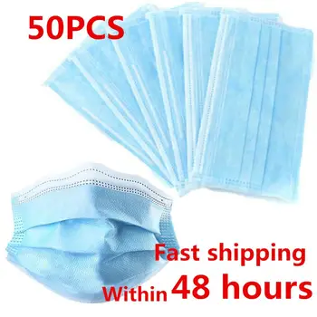 

50pcs Nonwove 3 Layer Mask Disposable Mask Anti-Dust Mask Earloop Masks Anti-dust Virus Safe