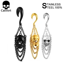 Casvort 2 шт. Хэллоуин Череп уха пирсинг веса серьги из нержавеющей стали крутой стиль уха туннель вешалки тела ювелирные изделия