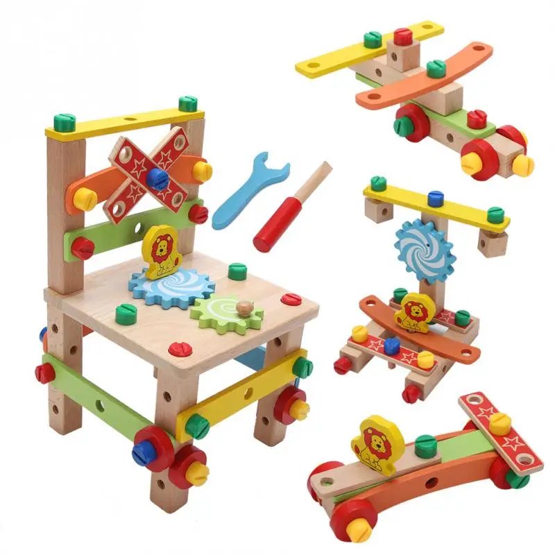 low cost  Montessori Toys Assembling Wooden Chair Toy for Kids Child Educational Learning Toys Intelligent Se