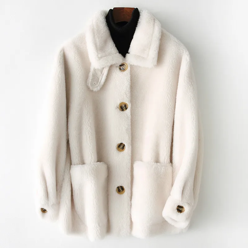 Real Fur Coat Female Winter Jacket Women Clothes Korean Short Sheep Shearing Jacket Vintage Warm Wool Coat Tops Hiver FR305