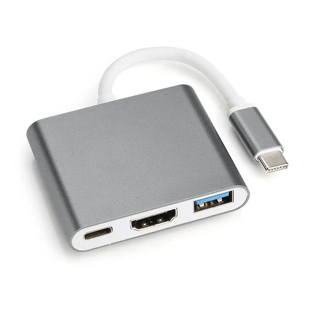 Серебристый USB C концентратор к HDMI адаптер для Macbook Pro/Air Thunderbolt 3 концентратор USB Type C к HDMI 4K USB 3,0 порт USB-C питания - Цвет: Серебристый