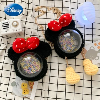 

Disney Self-made Hand-woven Bag Cartoon Female Wool Material Small Round Bag Transparent Shell Chain Crossbody Bag
