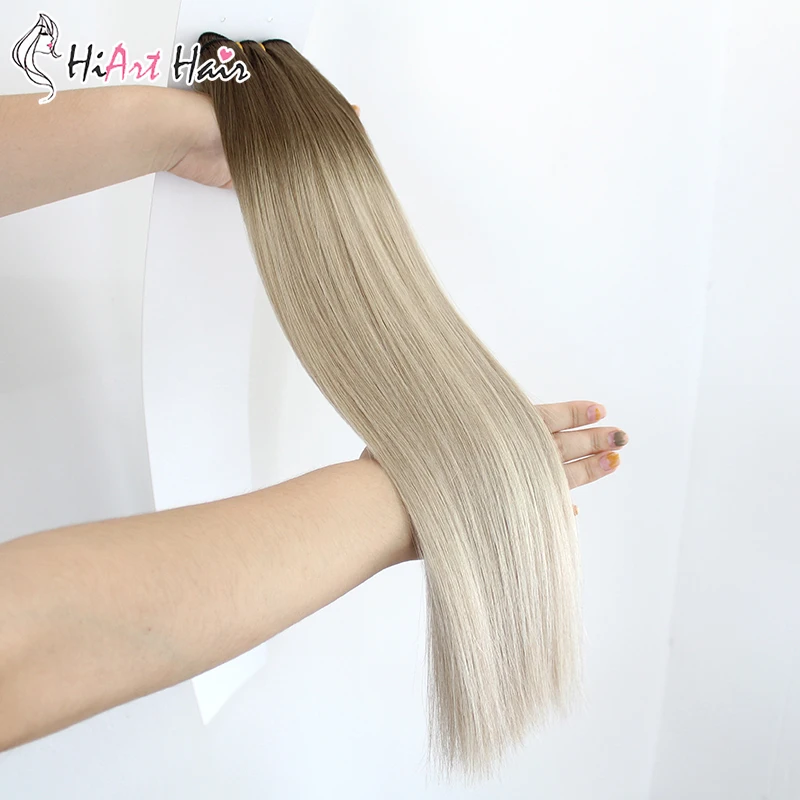 US $98.81 HiArt Machine Made Weft Hair Extensions 90g Pre Bonded Human Remy Hair Weave Balayage Sew Extension Platinum Russian 1822
