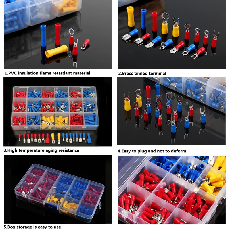 280/300/330PCS Insulated Cable Connector Electrical Wire Assorted Crimp Spade Butt Ring Fork Set Ring Lugs Rolled Terminals Kit