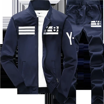 

Men Track Suit Sport Style Character Ptinting Striped Tops Mens Hip Hop 1 SET Packing Jogger Suits Jacket And Pants