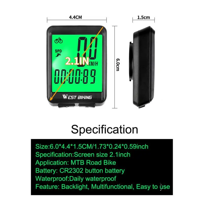 Compteur de Vélo sans Fil, LCD Rétro-éclairage IPX67 Étanche Compteur