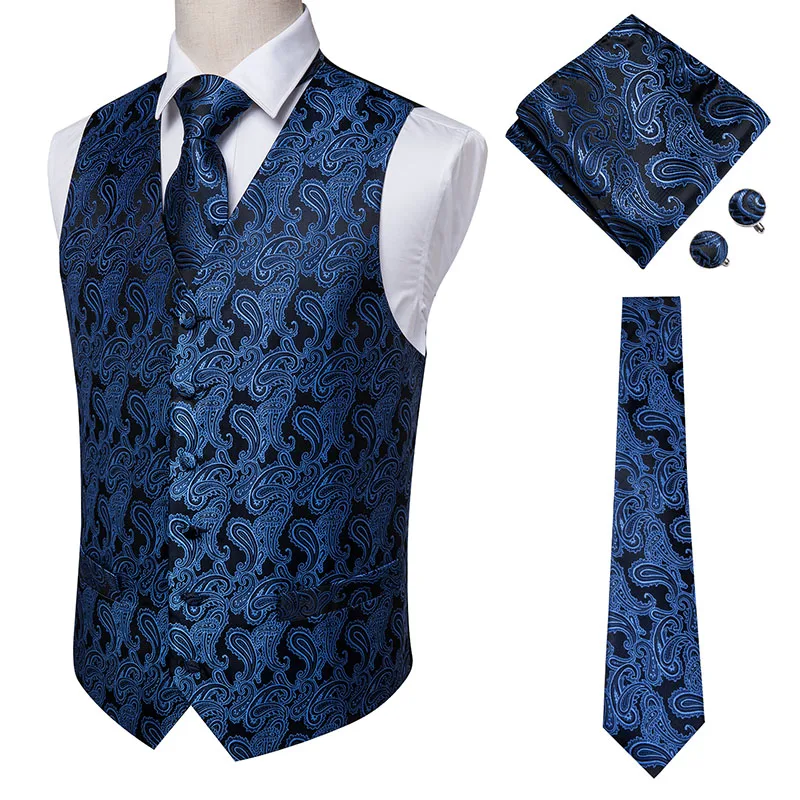 Suit Vest for Men's Classic Paisley Jacquard V-neck Waistcoat Vest Handkerchief Party wedding Tie vest Suit Pocket Square Set Suit Vest for Men's Classic Paisley Jacquard V-neck Waistcoat Vest Handkerchief Party wedding Tie vest Suit Pocket Square Set