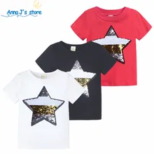 Детская футболка детская футболка для мальчиков с принтом в виде звезд и пайеток, детские летние модные топы с пайетками, одежда ZX401
