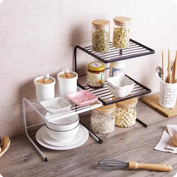 

Stackable Wrought Iron Kitchen Shelf Under Sink Cabinet Dish Rack Storage and Seasoning Shelf Kitchen Storage Rack WY112102
