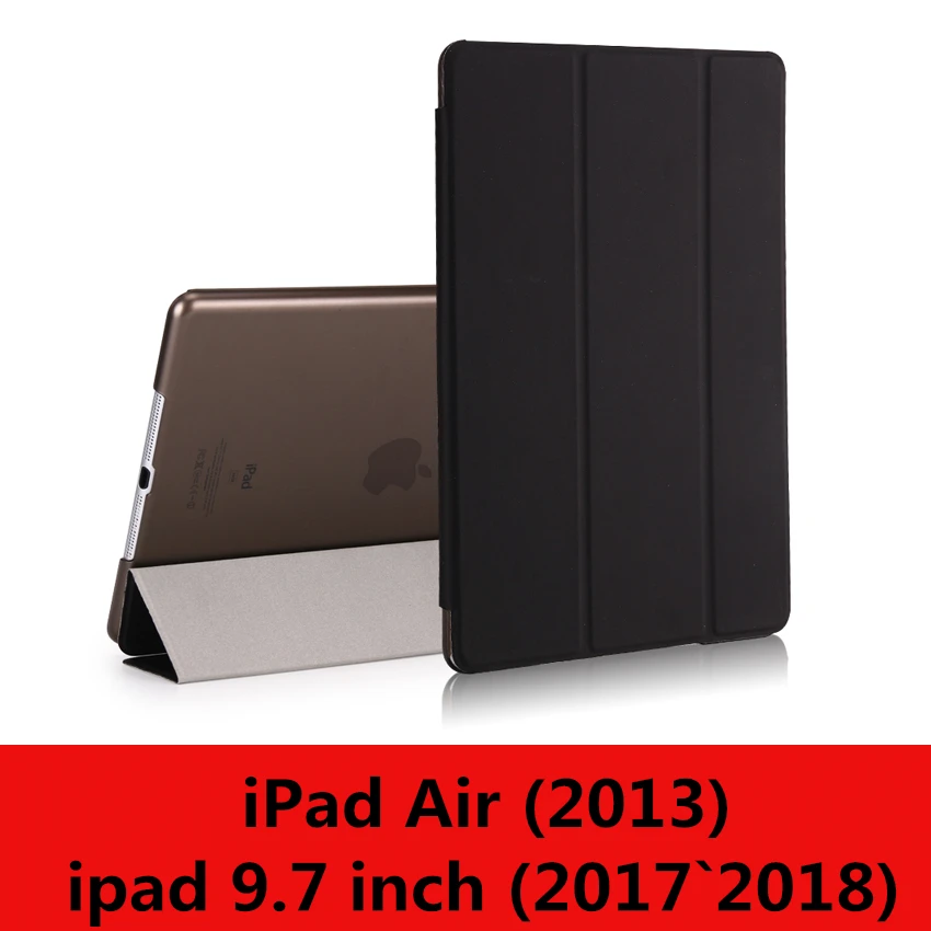 Чехол для iPad 9,7 6th воздуха, версия 1, 2, 3, ремешок Pro 10,5 мини на возраст 1, 2, 3, 4, 5, прозрачный просвечивающийся Чехол Smart sleep wake up из искусственной кожи чехол - Цвет: black-L-New9.7 Air