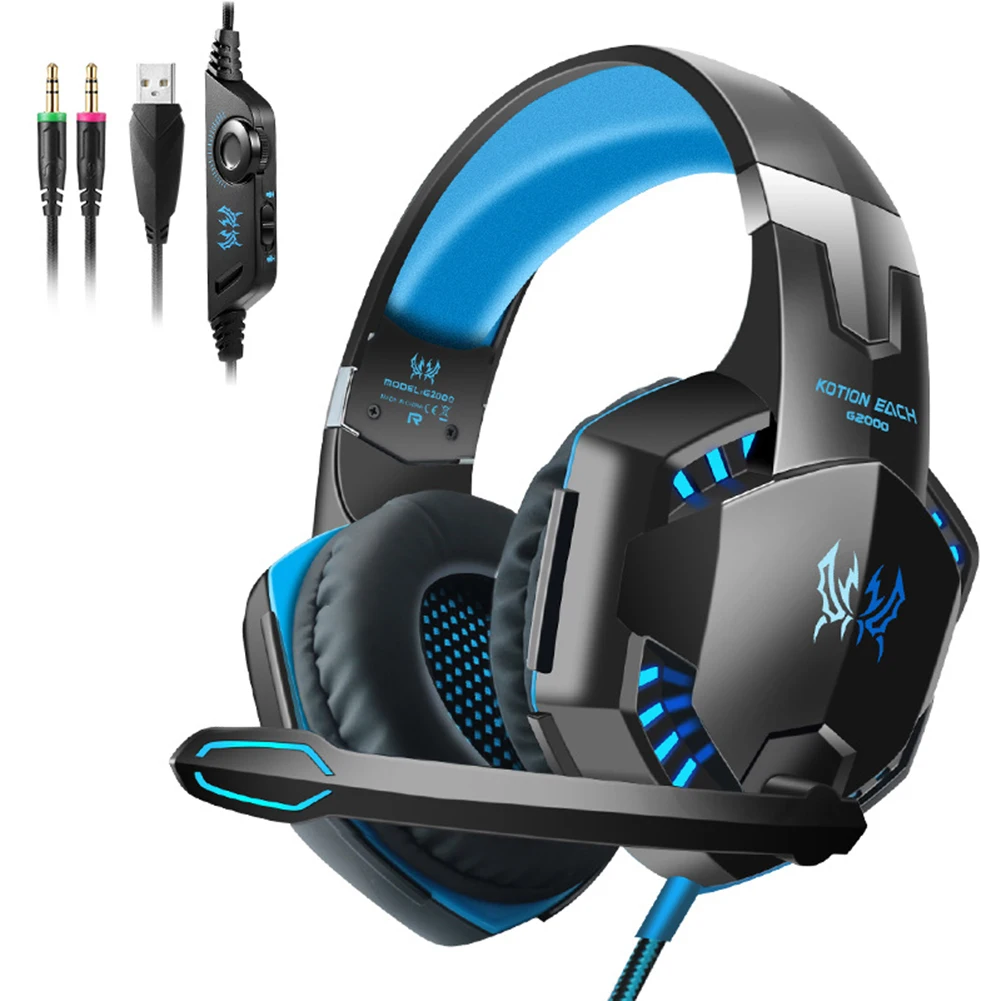 Professional G2000 Deep Bass Lighting Gaming Headphone 3 5mm Wired Stereo Computer PC Over Ear Headset with Microphone Gifts