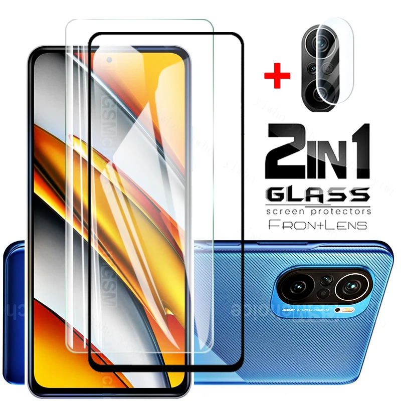 

2in1 стекло на Poco F3 X3 NFC Pro M3 F2 защитная пленка из закаленного стекла для Xiaomi pocophone pocox3 pocof3 x3 NFC x3pro защита для экрана телефона защитное стекло