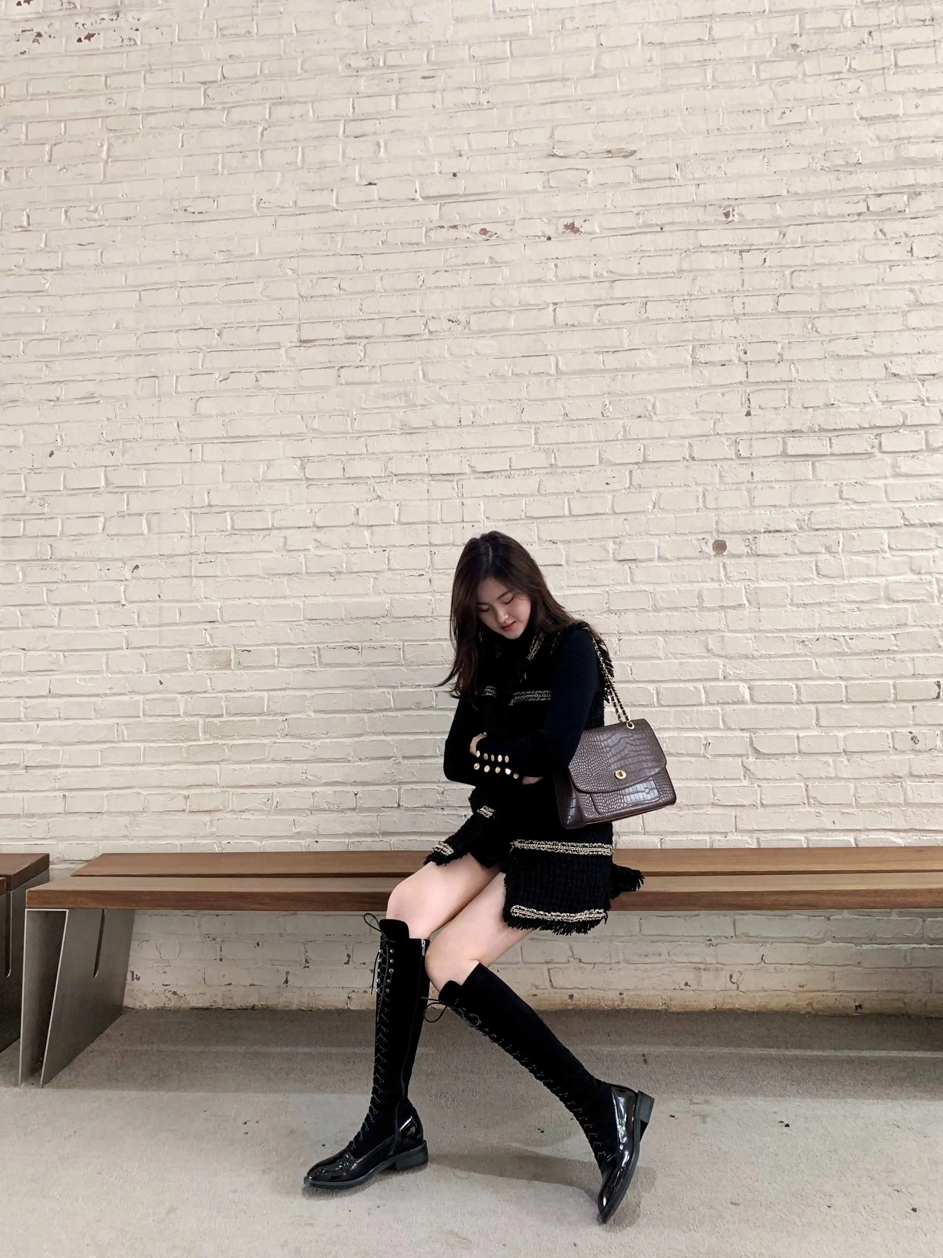 Bottes femme new winter shoes women's riding boots cow leather patchwork flock handsome British lace up rivets knee-high boots