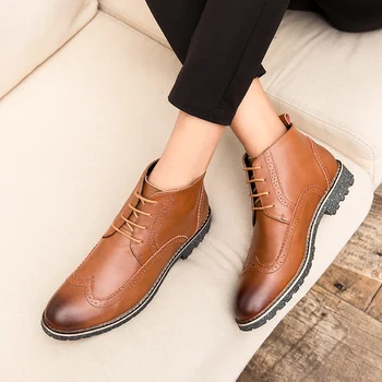 

Chelsea Shoes for Men Genuine Leather Formal Boots Classic Retro Brogue Sneakers Male Leather Shoes Oxfords Dress Boots