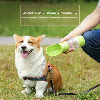 

Practical Pet Water Bottle Plastic Pet Cats Dog Water Cup Water Food Feeder for Dogs Outdoor Travel Pet Supplies Green/Grey