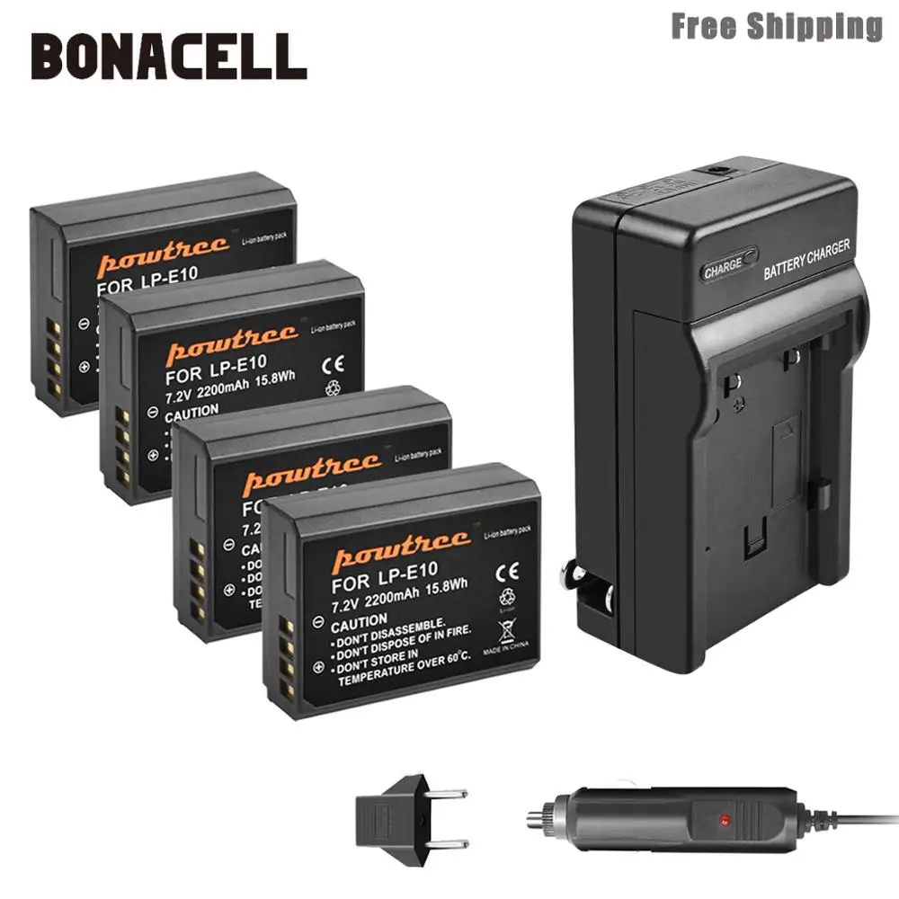 Аккумулятор для камеры Bonacell 2200 мАч LP E10 LPE10 + зарядное устройство Canon 1100D 1200D 1300D Rebel T3