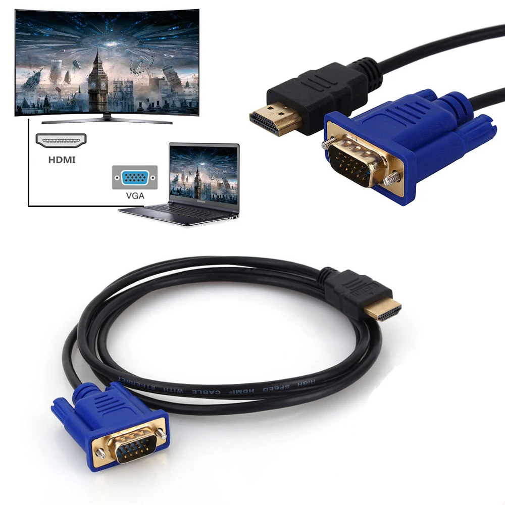 Convertisseur 1.8M HDMI Mâle à VGA Mâle 15 Pin 1080P