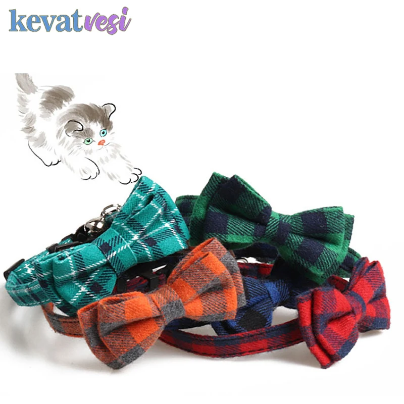 

Colorful Cat Collars British Style Kitty Necklace Pet Cat Collar Cute Bow Pet Collars with Bell Ribbon Collar for Cats Puppy