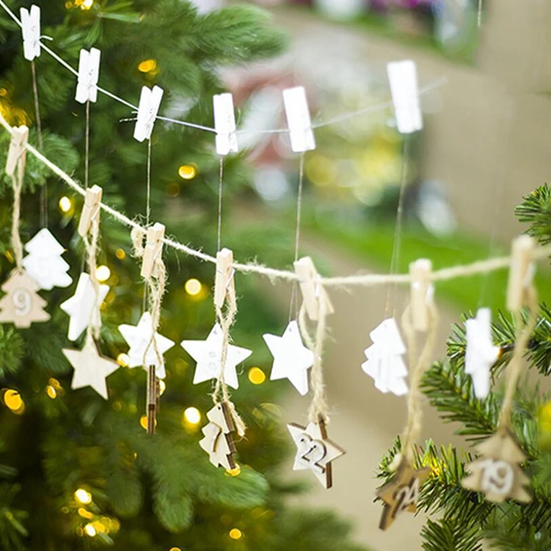 Украшения для сада и рождественской елки, 24 шт., сделай сам, подвеска на Рождество, календарь, подвесная карточка, деревянный Рождественский календарь, сказочный
