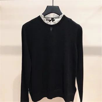 

2019 fall and winter new lace collar long sleeve women sweet wool sweater