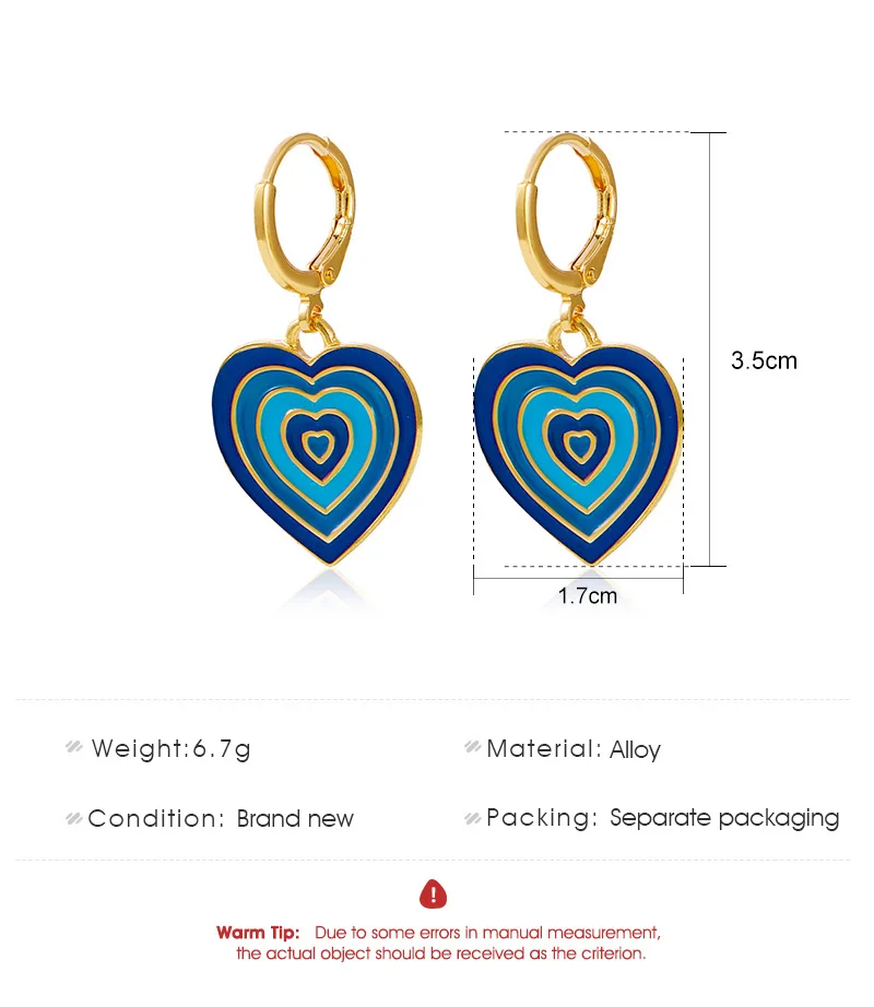 2021 Fashion Multi-layer Love Heart Dangle Earrings For Women New Y2K Simple Design Colourful Enamel Earring Trend Party Jewelry
