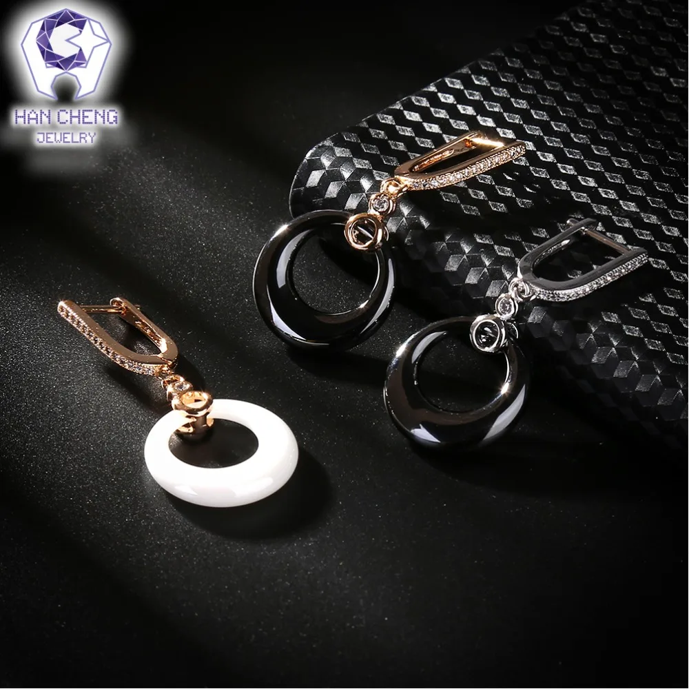 Новые модные Висячие Длинные круглые серьги HanCheng с керамическим цирконием и