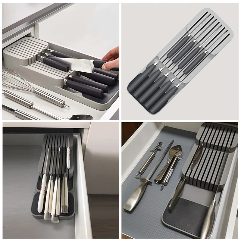Пластиковый блок для ножей, держатель для столовых приборов, органайзер для ящиков, лоток для ножей, стойка для посуды, универсальная подставка для ножей, органайзер для хранения на кухне