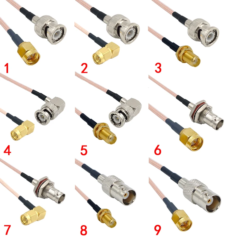 Cable SMA macho a BNC macho, Cable conector recto RG316 RF Jumper pigtail macho a hembra, ángulo recto RF Coaxial